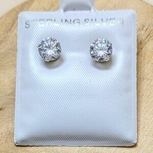 🆕.925 STERLING SILVER ROUND CUBIC ZIRCONIA STUD EARRINGS - UNISEX